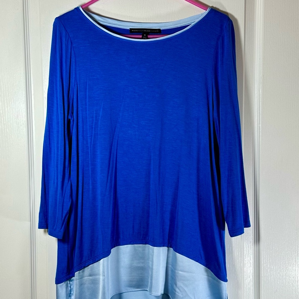 🤍WHITE HOUSE 🖤BLACK MARKET Blue Tunic with Woven Hem💙💙